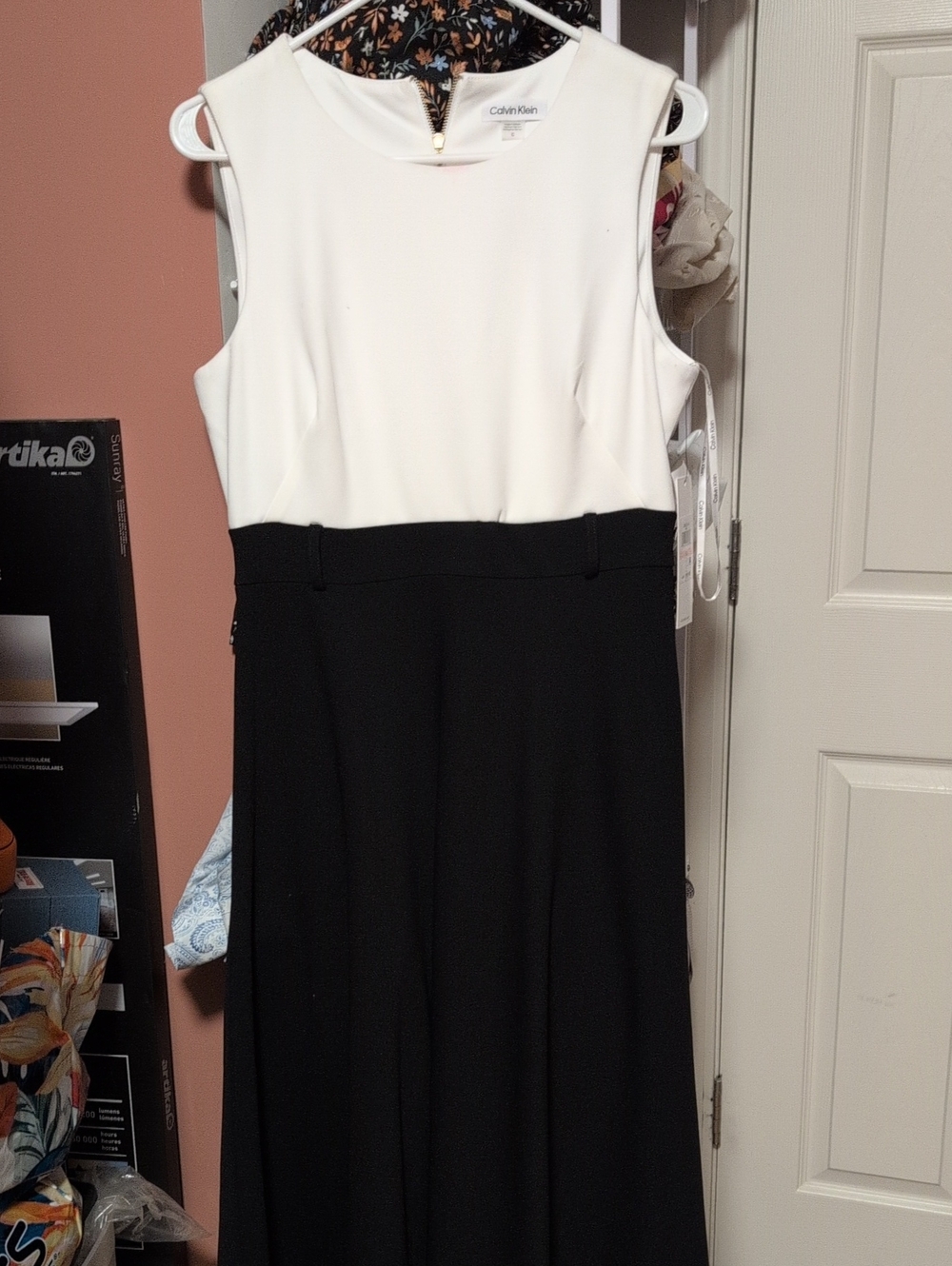 Calvin Klein Two-Tone Sleeveless  Dress — Black & White